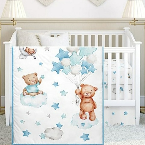 Mixweer 3 Pcs Cloud Balloon Bear Theme Crib Bedding Set - Picture 1 of 5